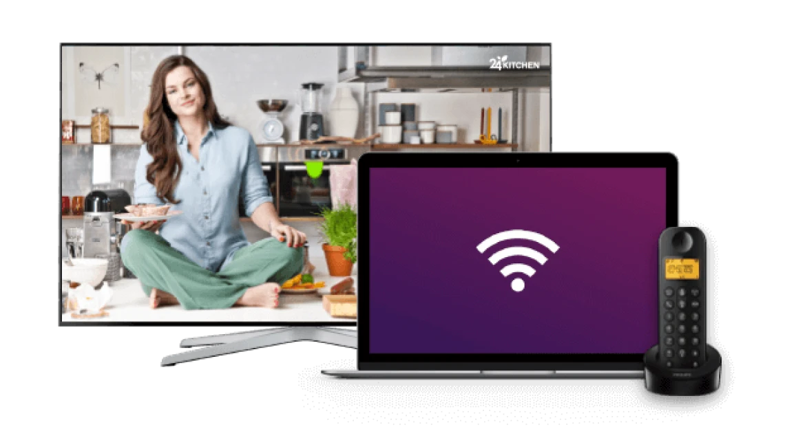 televisie, laptop met wifi en vaste telefoon